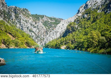 Mountain Lake. Emerald Water Reservoir Behind The Dam Oymapinar. Green Canyon In Manavgat Region, Tu