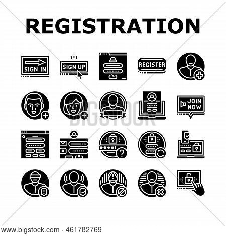 Registration Login Website Form Icons Set Vector. Register Web, User Online, Business Computer, Digi