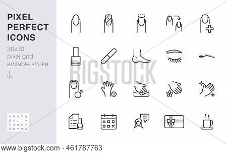 Manicure Line Icon Set. Nail Polish, Pedicure, Repair, Eyebrow Coloring, Eyelash Extension Minimal V
