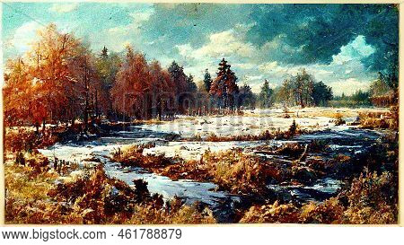 Autumn Landscape Illustration, Winter Is Coming Scene, Snow At The Ground, Watercolor Art - Cover Il
