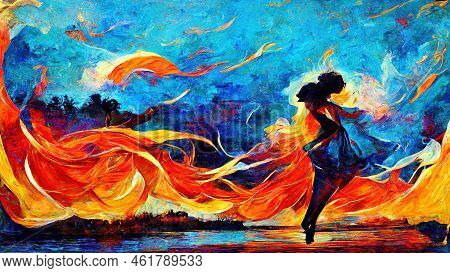 Woman Dancing In Dress With Clear Blue Sky, Dance Contest Poster - Concept