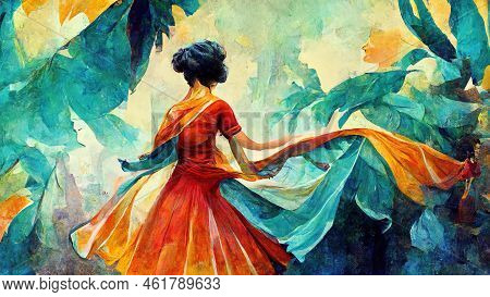 Medieval Dance Poster, Woman With A Dress Illustration - Concept