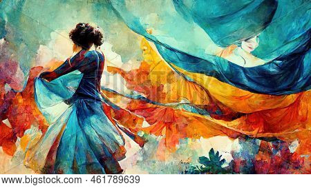 Big Beautiful Star At The Sky, Children Book Illustration With Colorful Sky - Concept