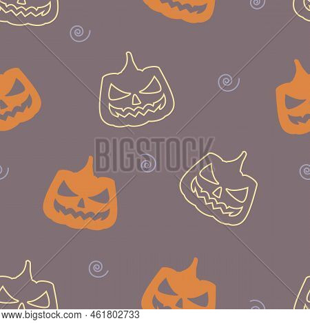 Helloween Pumpking. Seamless Pattern Illustration. Jack Lantern. Wallpaper Element. Random Square Pa