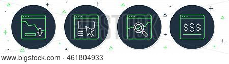 Set Line Ui Or Ux Design, Website With Stocks Market, Financial Growth Decrease And Online Shopping 