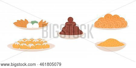 Traditional Diwali Snacks Semi Flat Color Vector Objects Set