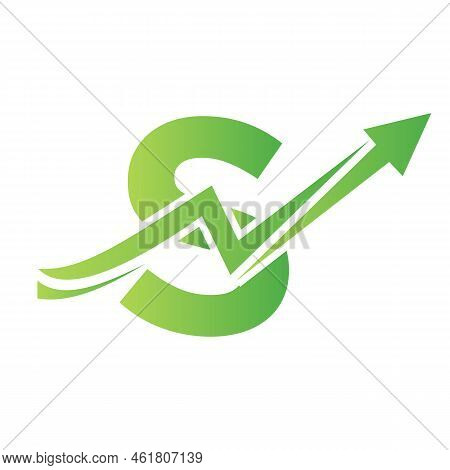 Letter S Financial Logo With Growth Arrow. Economy Logo Sign On Alphabet S Vector Template