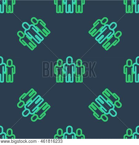 Line Project Team Base Icon Isolated Seamless Pattern On Blue Background. Business Analysis And Plan