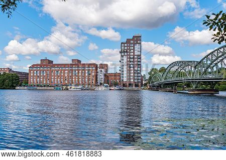 Berlin, Germany - August 6, 2022: River Havel With Its Arch Bridge Eiswerderbruecke And The Street F