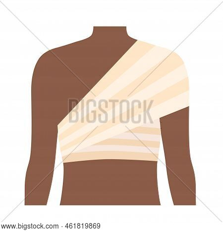 Elastic Bandage On Shoulder. Roll And Wrap Medical Gauze Over A Human Body. Broken Or Injured Bones.