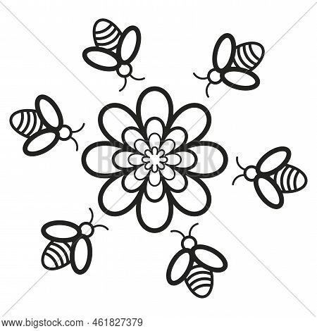 Flower Bee Icon. Plant Floral Design. Traditional Design. Vector Illustration. Stock Image.
