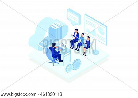 Interviewing Candidate. Candidate Has A Job Interview With Professional Hr Specialist, Recruiting Co