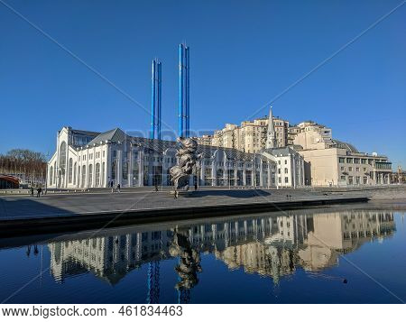 Moscow, Russia - March 01, 2022: View Of The Hydroelectric Station 2, The Sculpture Bolshaya Glina N