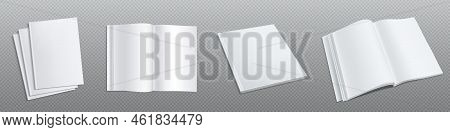 Empty Notebook Open And Closed Top View, Realistic Set. Vector Illustration Of Paper Book With Blank