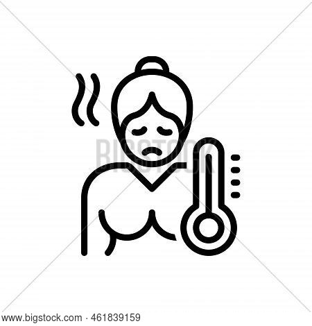 Black Line Icon For Sick Ill Unwell Ailing Adynatus Temperature Fever Thermometer Medical Patient Il