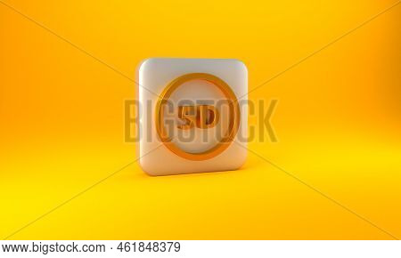Gold 5d Virtual Reality Icon Isolated On Yellow Background. Large Three-dimensional Logo. Silver Squ