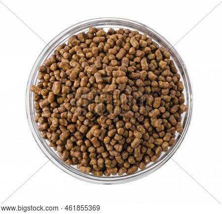 Buckwheat Tea Granules In Bowl On White Background, Top View