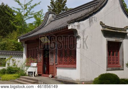 Haren, Netherlands - May 23, 2022: Beautiful View Of Oriental Building In Chinese Garden