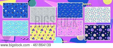 Simple Geometric Patterns Set. 90S Style Backgrounds Collection. Nostalgia For The 90S.