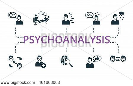 Psychoanalysis Set Icon. Editable Icons Psychoanalysis Theme Such As Neurosis, Patient, Brain Resear