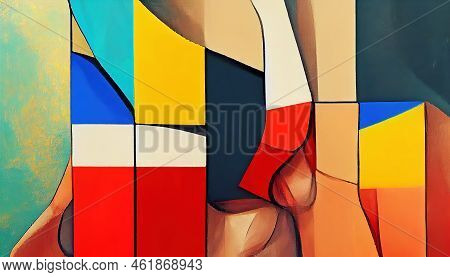 Abstract Colorful Painting In Cubism Style. Abstract Lgbt Painting. Associative Painting. Digital Il