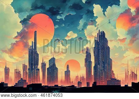 2d Stylised Painting Like Illustration Of Funafuti Abstract City