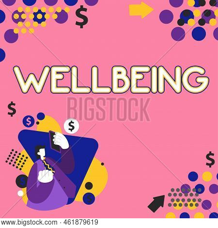 Text Showing Inspiration Wellbeing. Concept Meaning A Good Or Satisfactory Condition Of Existence In