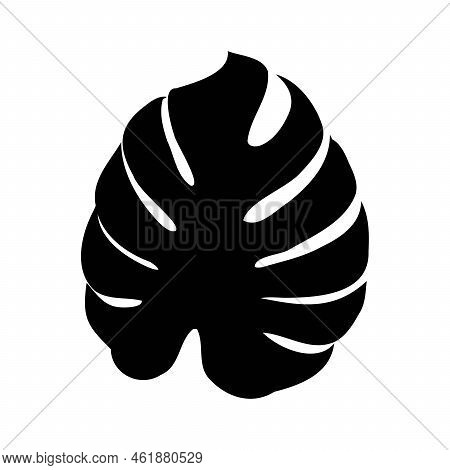 Exotic Monstera. Continuous One-line Drawing. Handmade Summer Tropical Leaf On White Background. Min