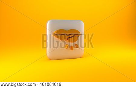 Gold Herpes Lip Icon Isolated On Yellow Background. Herpes Simplex Virus. Labial Infection Inflammat