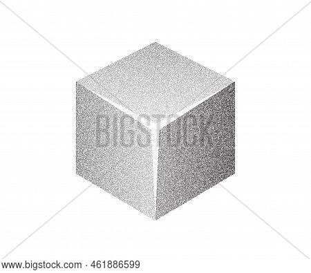 Dotwork 3d Cube Box Vector Background. Black Noise Stipple Dots Box. Abstract Noise Dotwork Cube. Bl