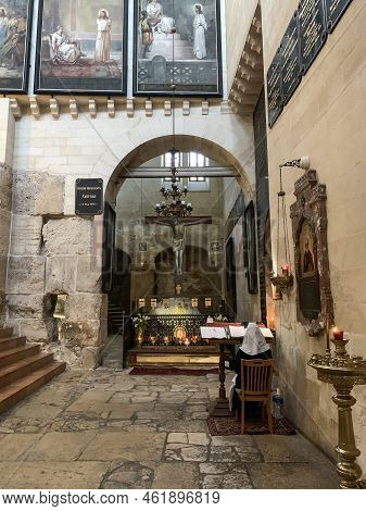 Jerusalem, Israel - December 28, 2021: The Threshold Of The Judgment Gate In The Alexander Compound 