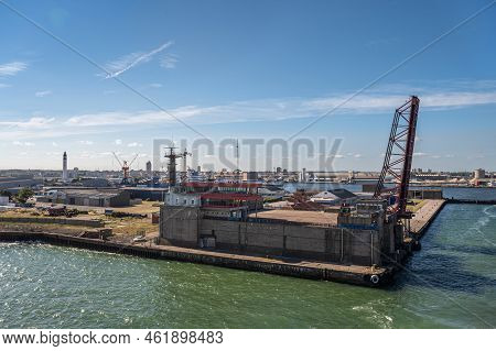 Europe, France, Dunkerque - July 9, 2022: Wwii German Submarine Base Concrete Bunkers Under Bridge O