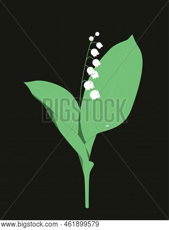 Beautiful Garden Flower. Sticker With Delicate Medical Lily Of Valley With White Buds And Green Broa