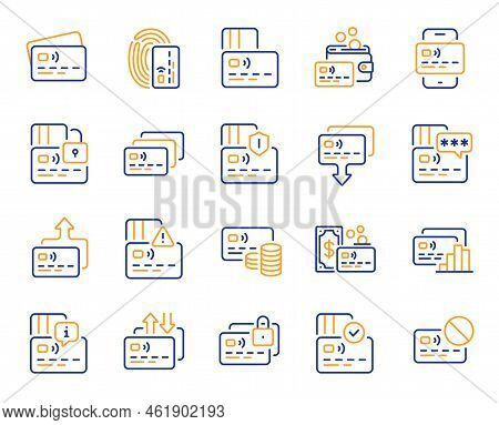 Credit Card Line Icons. Non-cash Payment, Withdraw Funds And Wallet Cash Icons. Money Transfer, Appr