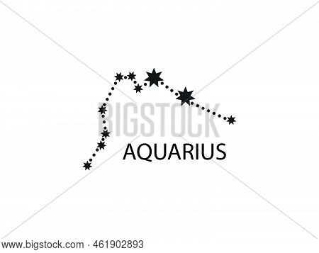 Aquarius Horoscope Symbol. Zodiac Constellation With Stars. Night Sky Map. Vector Illustration Of As