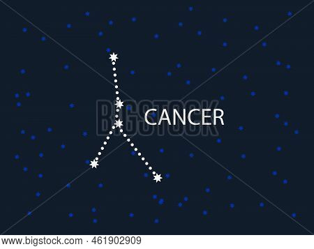 Cancer Horoscope Symbol. Zodiac Constellation With Stars. Night Sky Map. Vector Illustration Of Astr