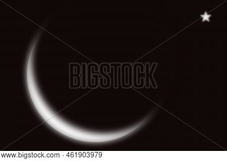 Crescent Moon And Star On Dark Black Background,new Year Muharram Asia Religious Muslim,ramadan Kare