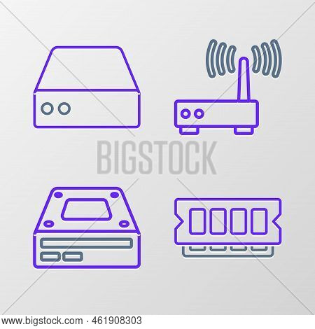 Set Line Ram, Random Access Memory, Optical Disc Drive, Router Wi-fi Signal And Server, Data, Web Ho