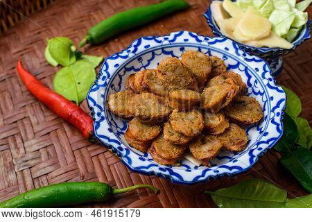 Notrhern Thai Spicy Sausage On The Porcelain Product.