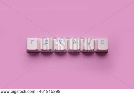 Word Female Written On Computer Keyboard Keys Isolated On A Pink Background.