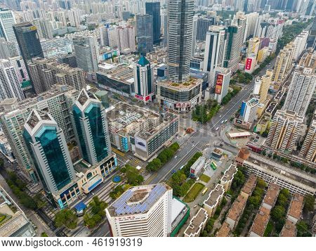 Shenzhen, China, 05 February 2022: Top view of shenzhen futian district