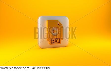 Gold Flv File Document Video File Format. Download Flv Button Icon Isolated On Yellow Background. Fl