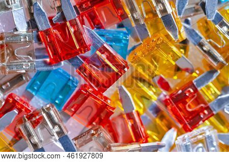 Microelectronics Concepts. Closeup Image Of Batch Of Colorful Fusable External Connectors Placed Bul