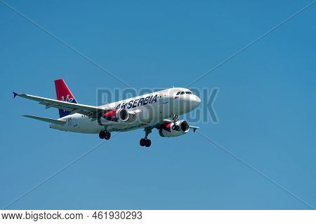 Larnaca, Cyprus - September 10, 2022: Airbus Of Air Serbia Airlines Landing At Glafcos Clerides Airp