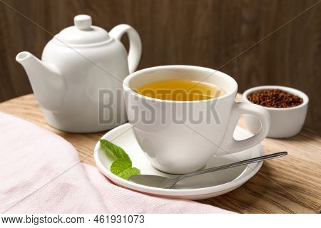 Freshly Made Buckwheat Tea Served On Wooden Table