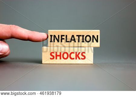 Inflation Shocks Symbol. Concept Words Inflation Shocks On Wooden Blocks. Beautiful Grey Table Grey 