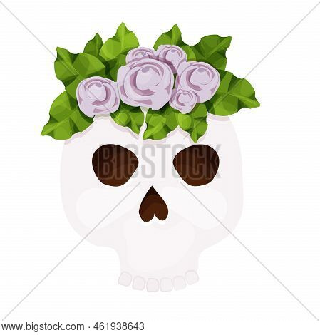 Dead Day, Skull Decorated With Traditional Flowers, Mask, Halloween Celebration In Cartoon Style Iso