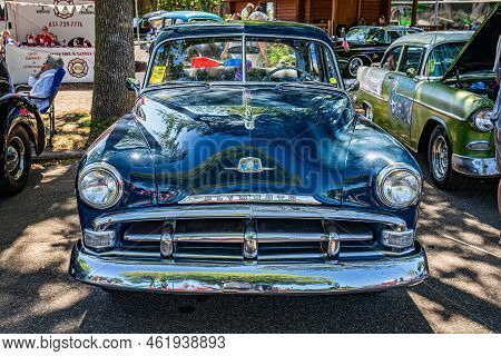 Falcon Heights, Mn - June 18, 2022: High Perspective Front View Of A 1951 Plymouth Cranbrook Sedan A