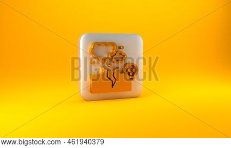 Gold Poisonous Cloud Of Gas Or Smoke Icon Isolated On Yellow Background. Stink Bad Smell, Smoke Or P