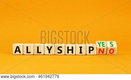 Allyship Yes Or No Symbol. Concept Words Allyship Yes Or Allyship No On Wooden Cubes. Beautiful Oran
